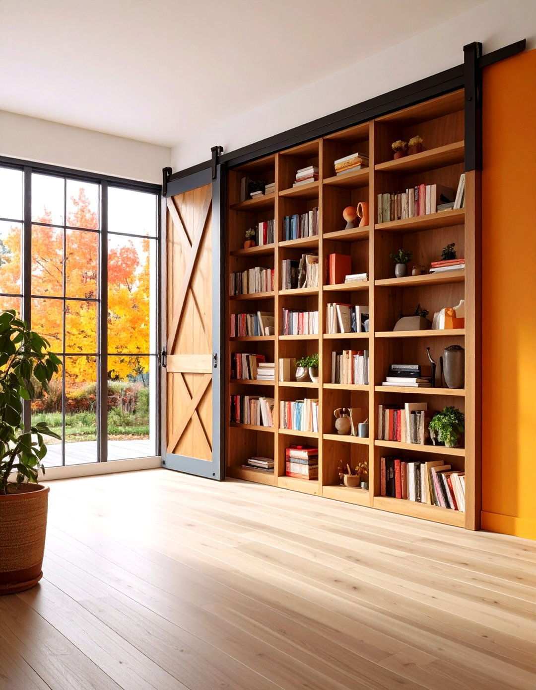 Barn Door Bookshelf Combo - 20 Barn Door Ideas