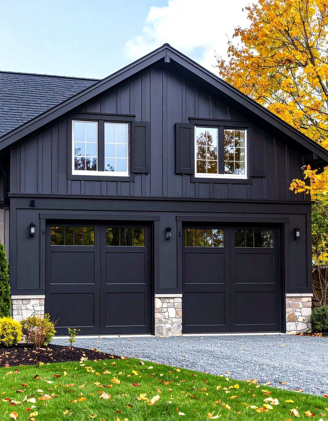 Barn Style Sliding Shutters for Sun Control - 20 Black Modern Farmhouse Exterior Design Ideas