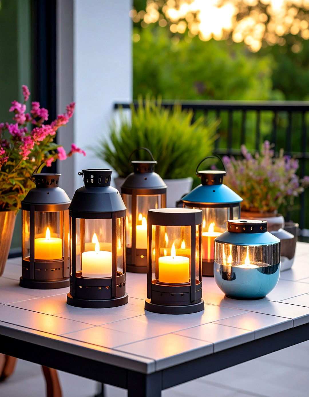 Bedroom Balcony Lantern and Fire Glow - 20 Bedroom Balcony Ideas