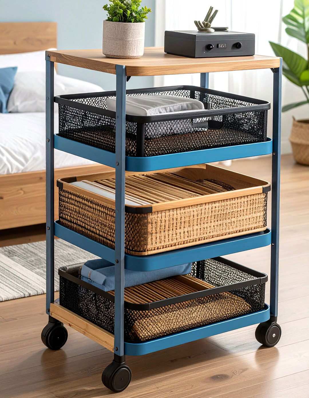 Bedroom Storage Rolling Utility Cart Nightstand - 20 Bedroom Storage Ideas