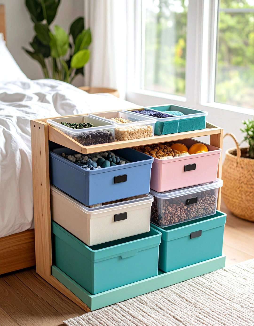 Bedroom Storage Stackable Storage Boxes Under Windows - 20 Bedroom Storage Ideas