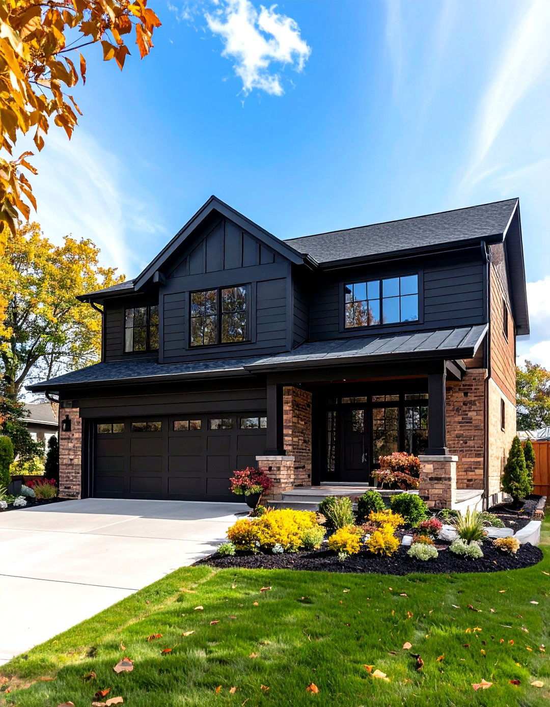 Beige and Black Brick and Siding Combination - 20 beige and black house exterior ideas