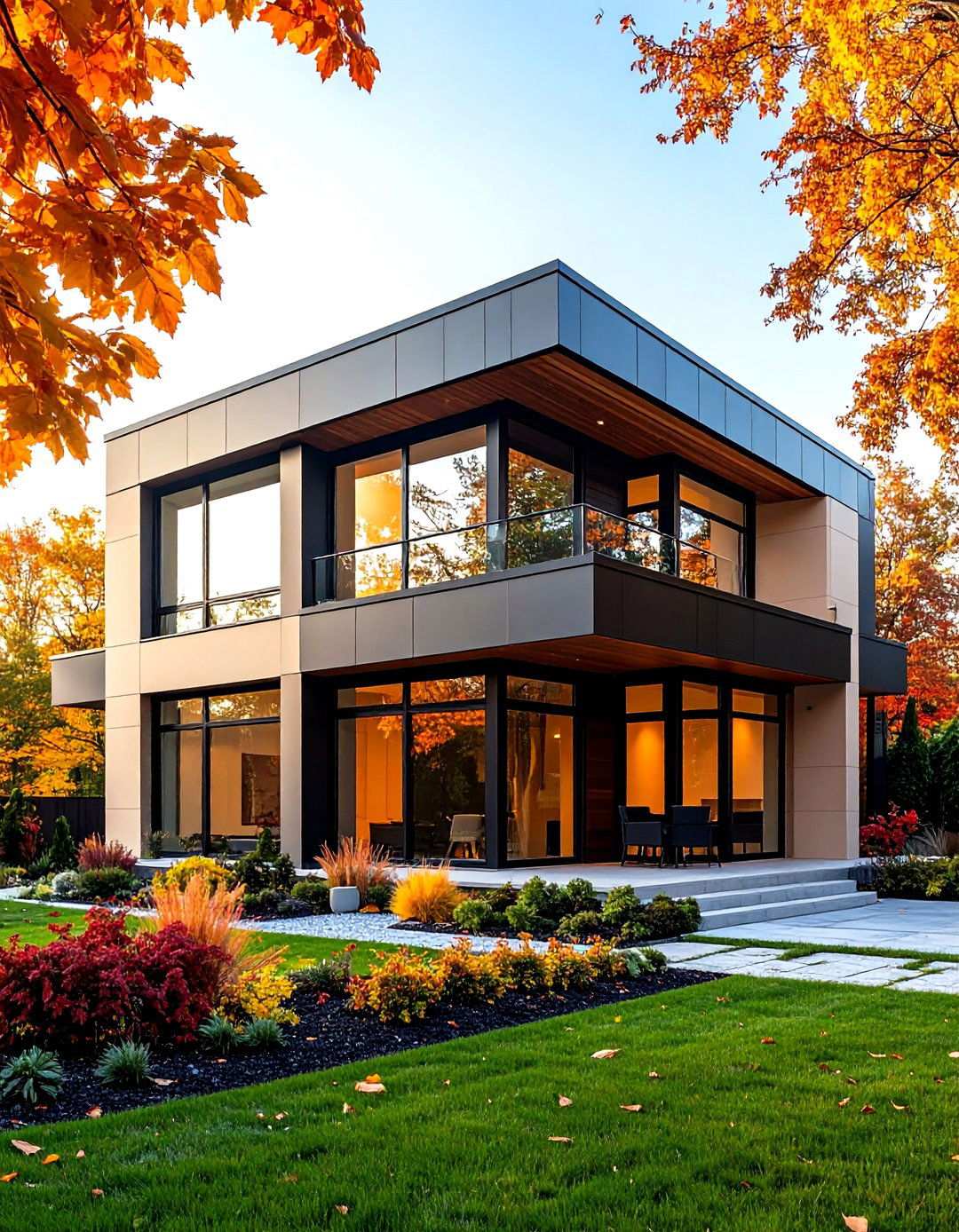Beige and Black Minimalist Cube Design - 20 beige and black house exterior ideas