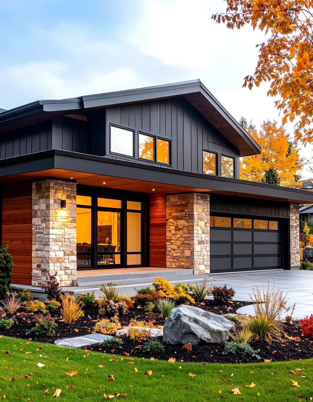 Beige and Black Mixed Material Facade - 20 beige and black house exterior ideas