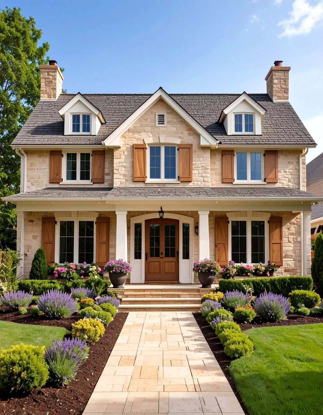Beige Brick French Country Elegance - 20 Beige Brick Exterior Home Ideas