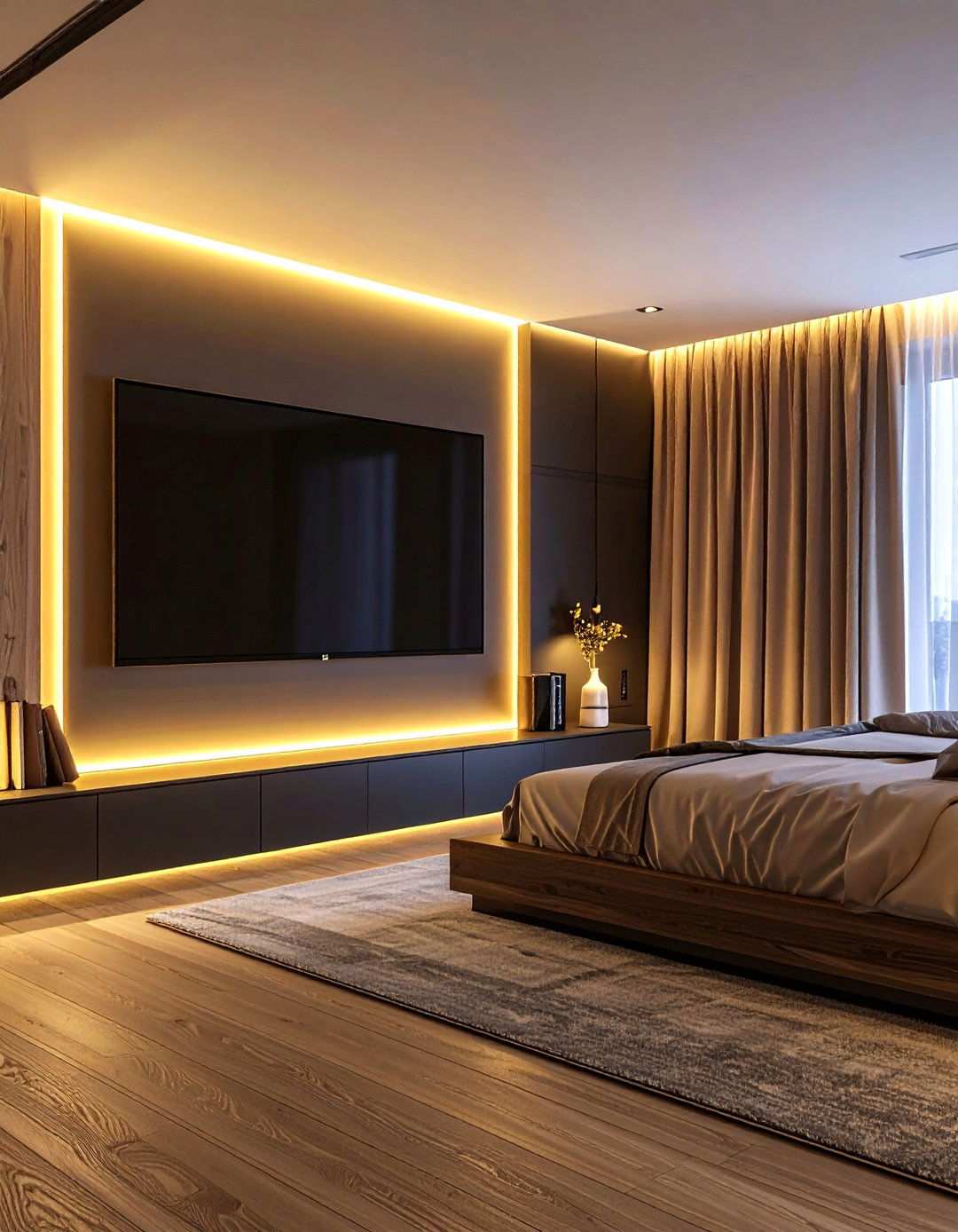 Bias Lighting Strip Behind the Bedroom TV - 20 Bedroom Tv Ideas