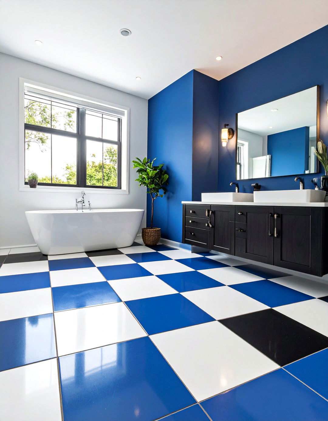 Black and Blue Checkered Floor Pattern - 20 black and blue bathroom ideas