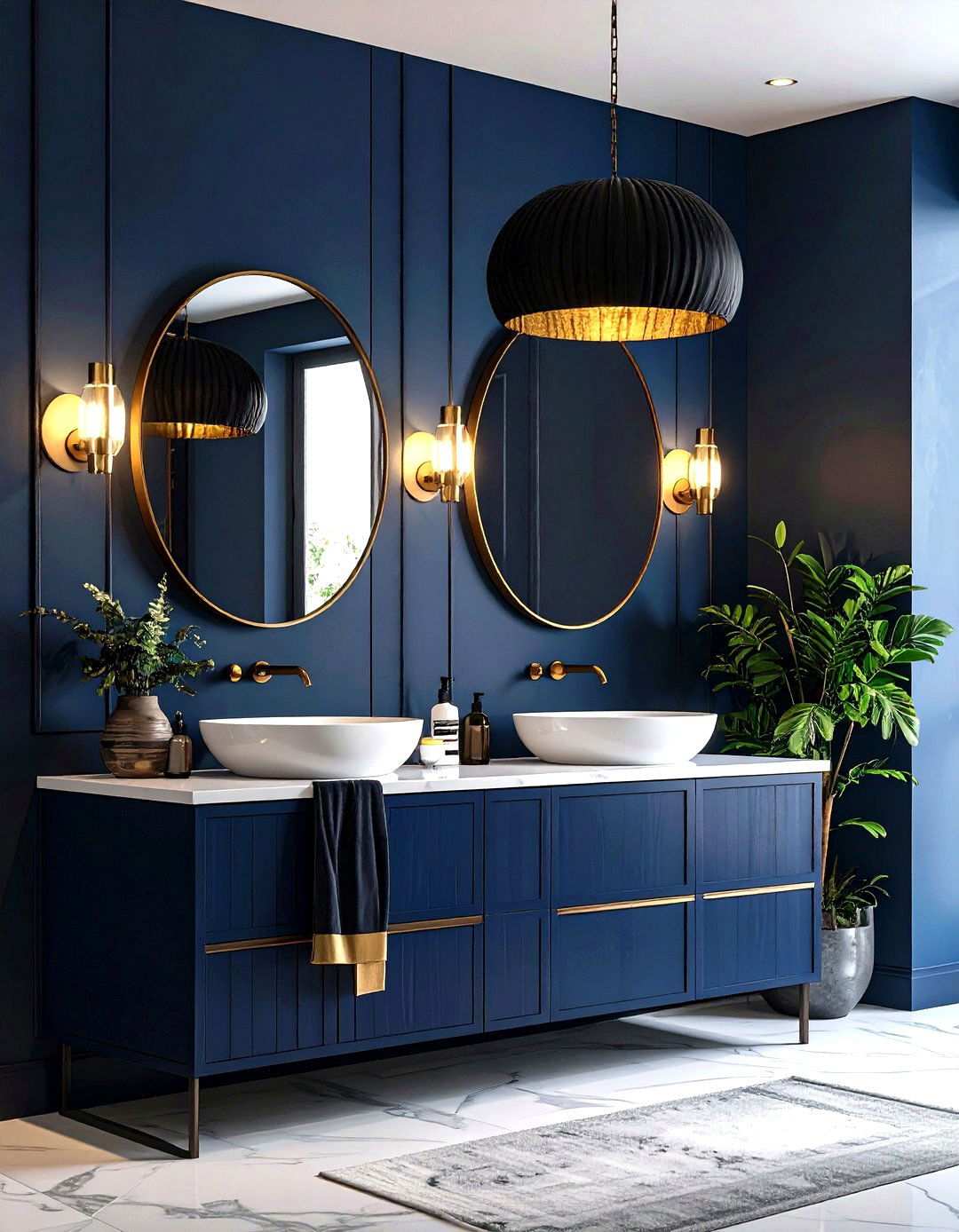 Black and Blue Statement Lighting Design Features - 20 black and blue bathroom ideas