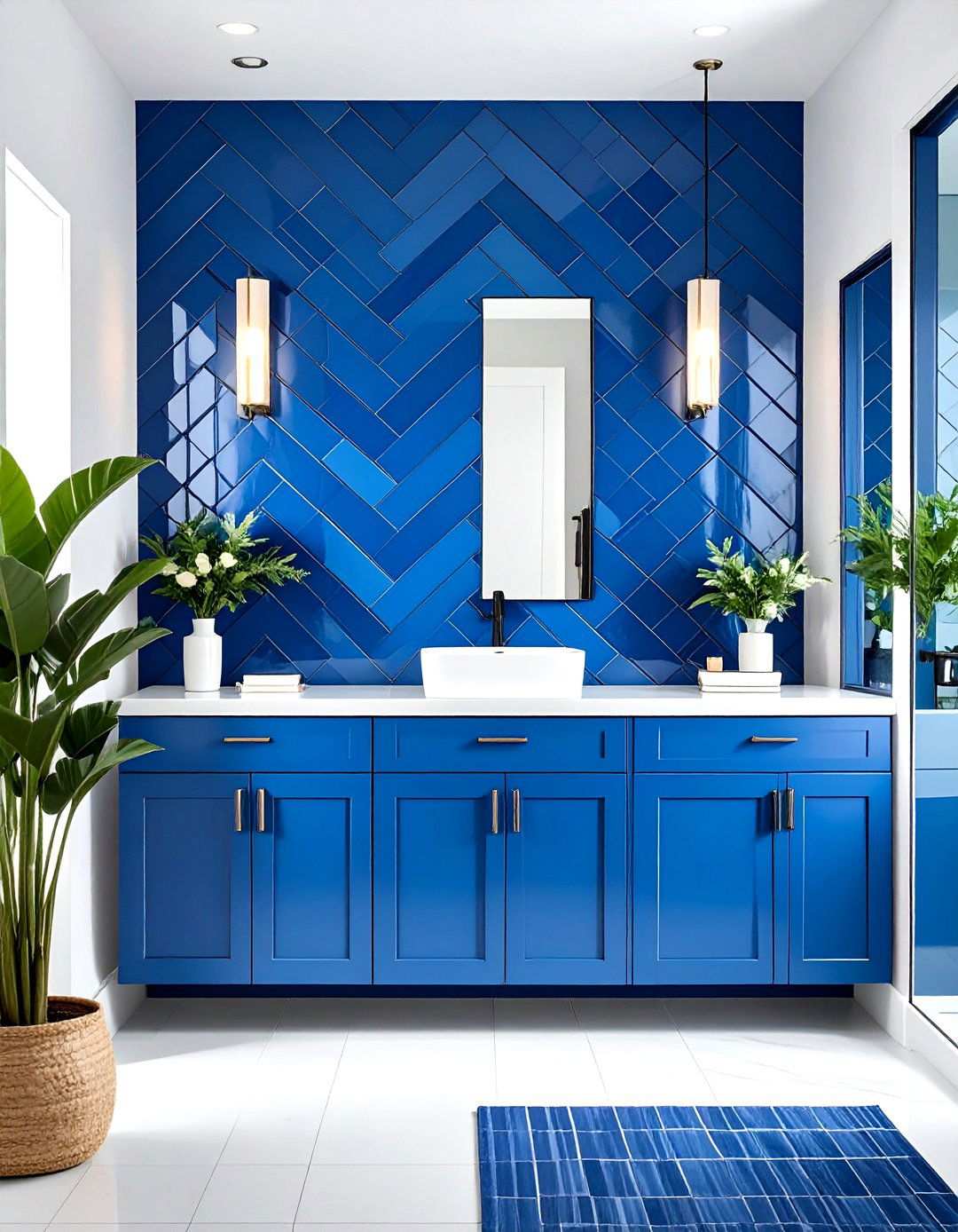 Black and Blue Subway Tile Feature Wall - 20 black and blue bathroom ideas