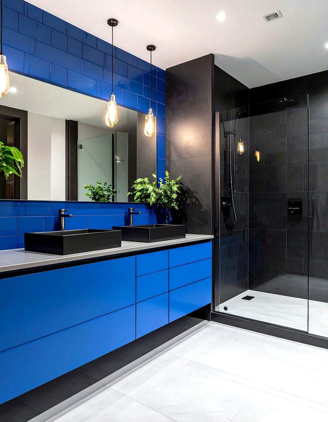 Black and Blue Textured Tile Combination Design - 20 black and blue bathroom ideas