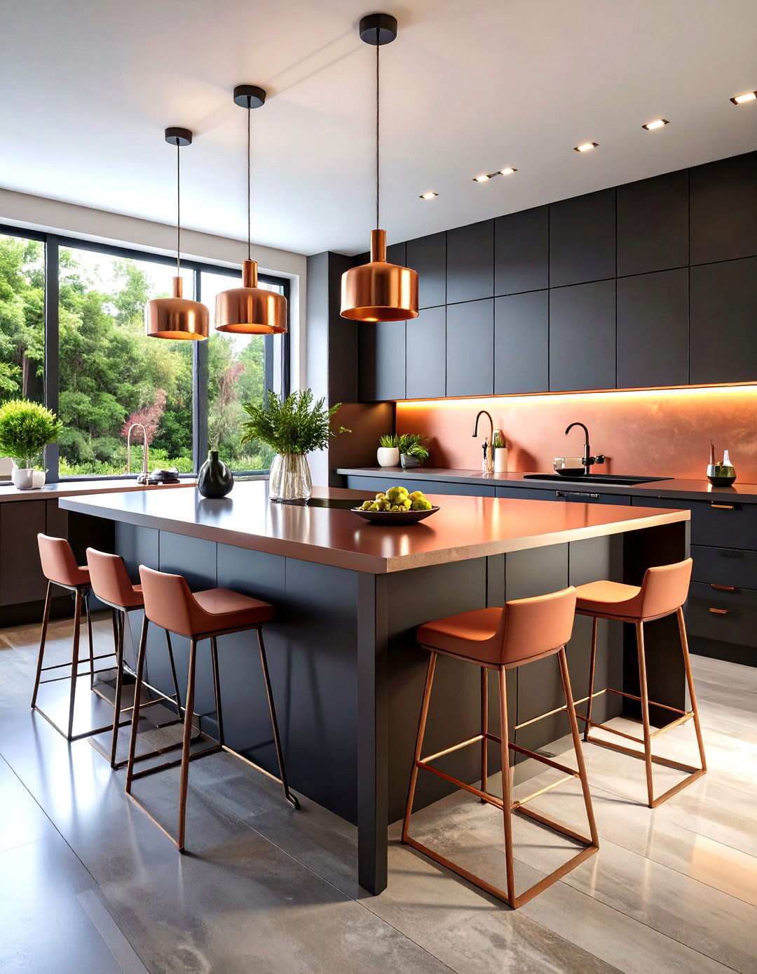 Black and Copper Kitchen Island Centerpiece - 20 black and copper kitchen ideas