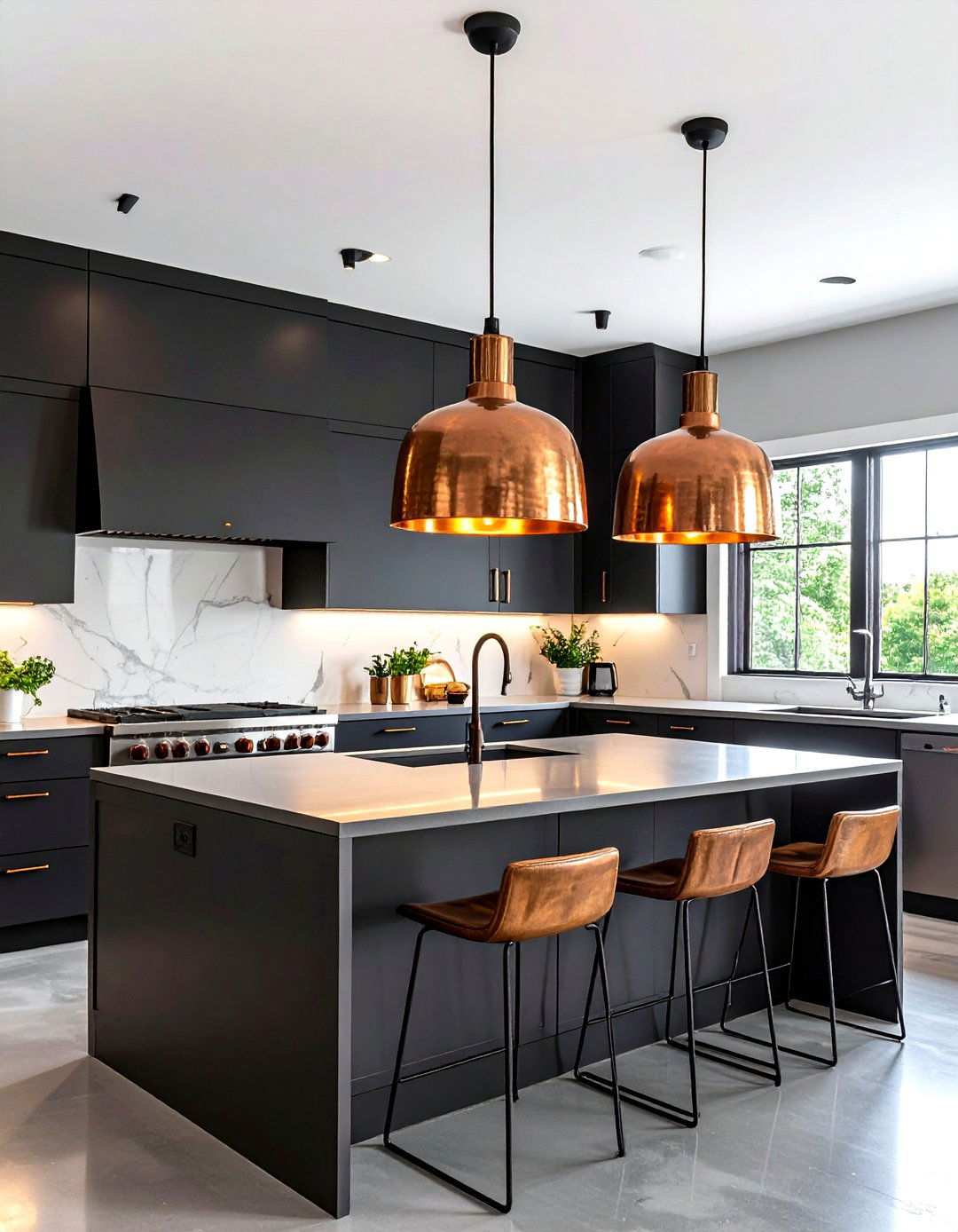 Black and Copper Kitchen Pendant Lighting Drama - 20 black and copper kitchen ideas
