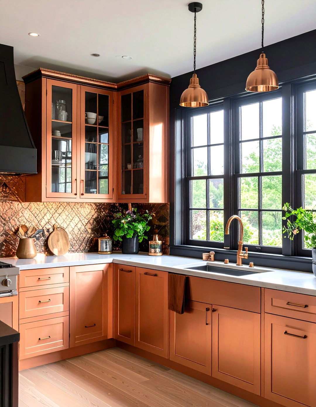 Black and Copper Kitchen Window and Door Accents - 20 black and copper kitchen ideas