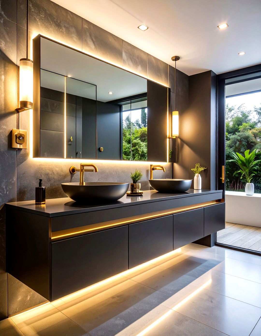 Black and Gold Floating Vanity Powder Room - 20 black and gold powder room ideas