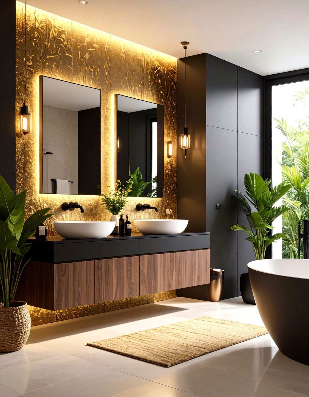 Black and Gold Grasscloth Wallpaper Powder Room - 20 black and gold powder room ideas