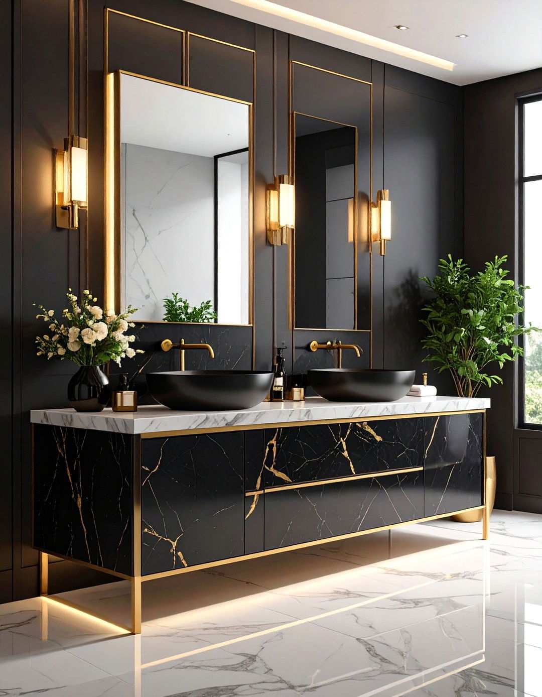 Black and Gold Marble Vanity Powder Room - 20 black and gold powder room ideas