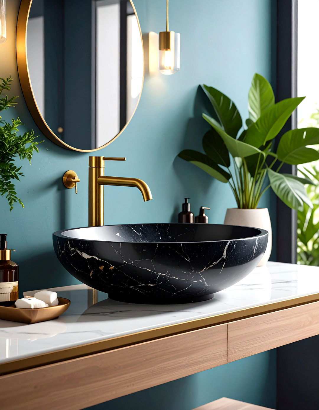 Black and Gold Vessel Sink Powder Room - 20 black and gold powder room ideas