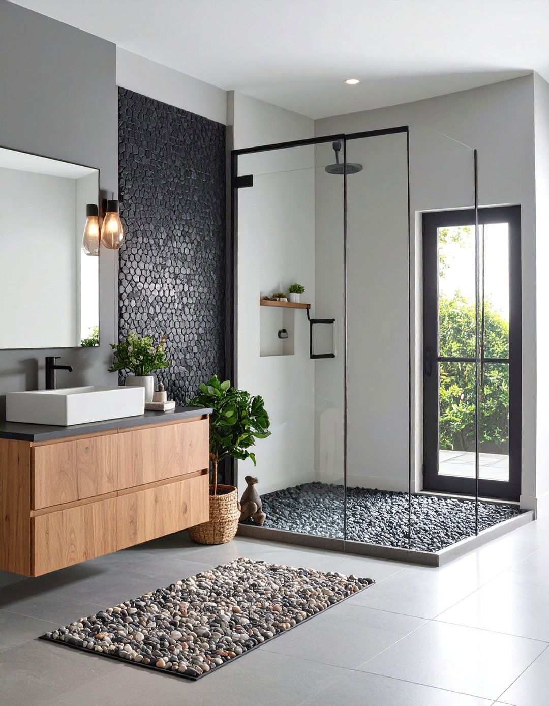 Black and Grey Mosaic Feature Wall in the Bathroom - 20 Black and Grey Bathroom Ideas