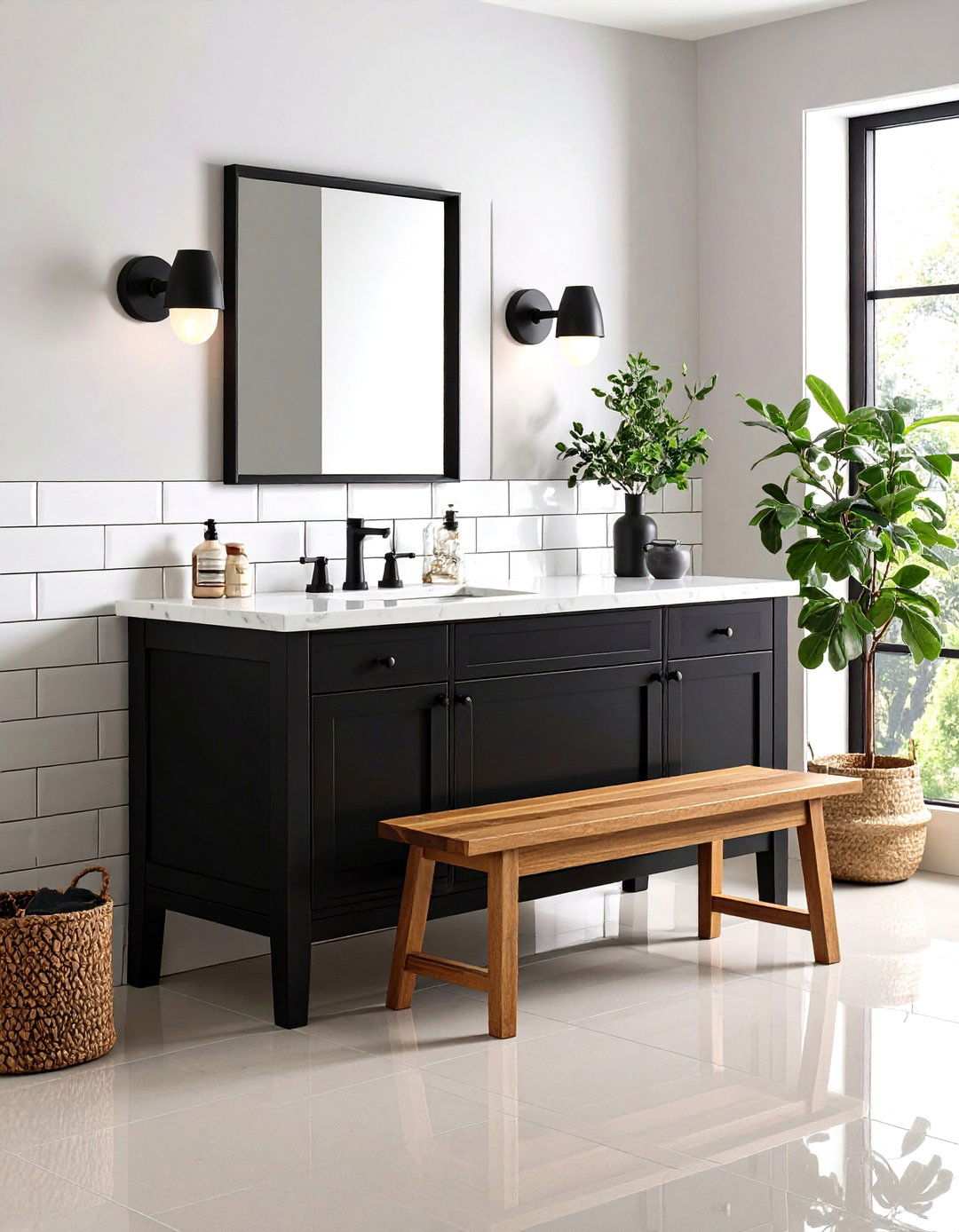 Black and White Bathroom Contrast - 20 Aesthetic Bathroom Ideas