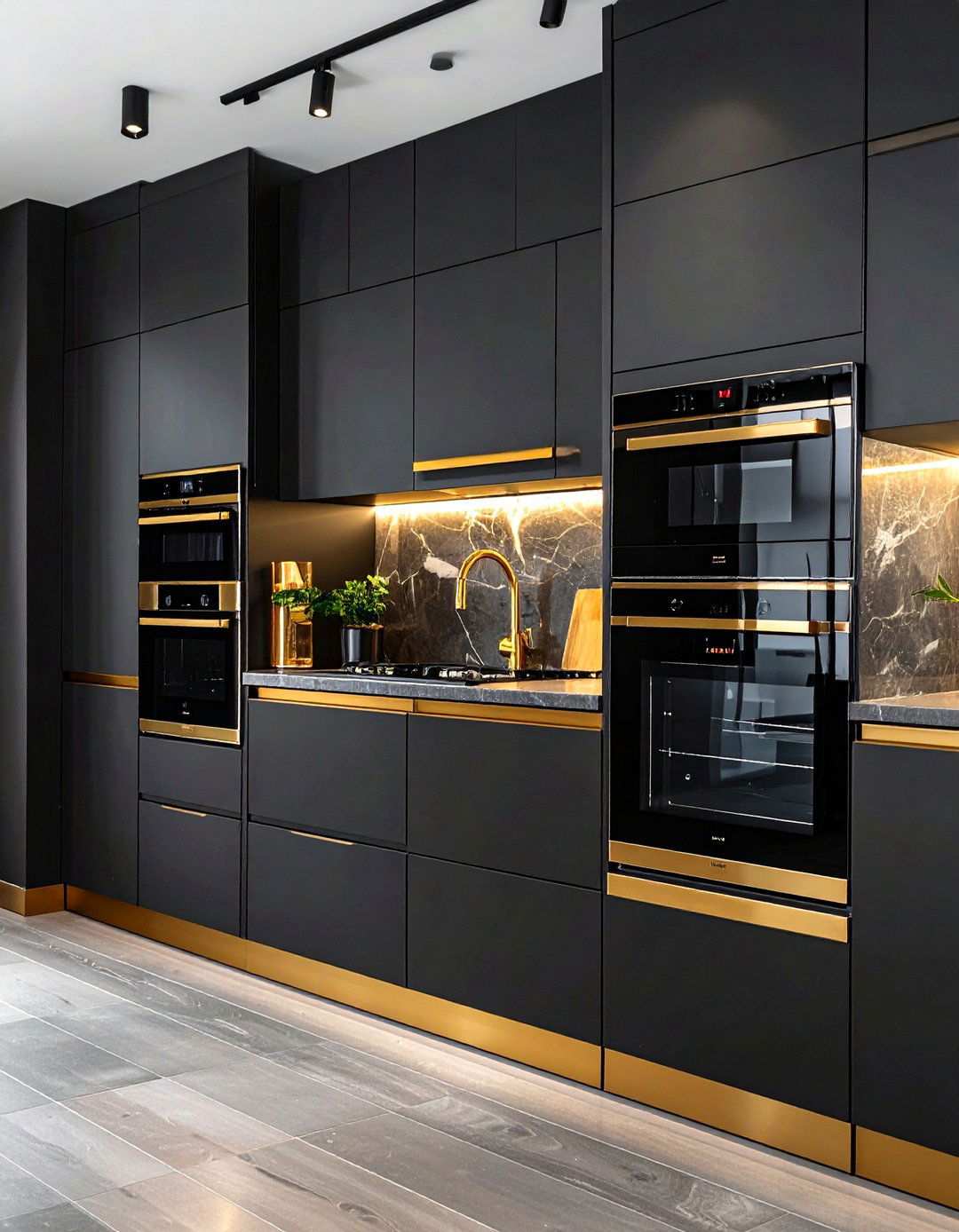 Black Appliances Wearing Gold Accents - 20 Black and Gold Kitchen Ideas