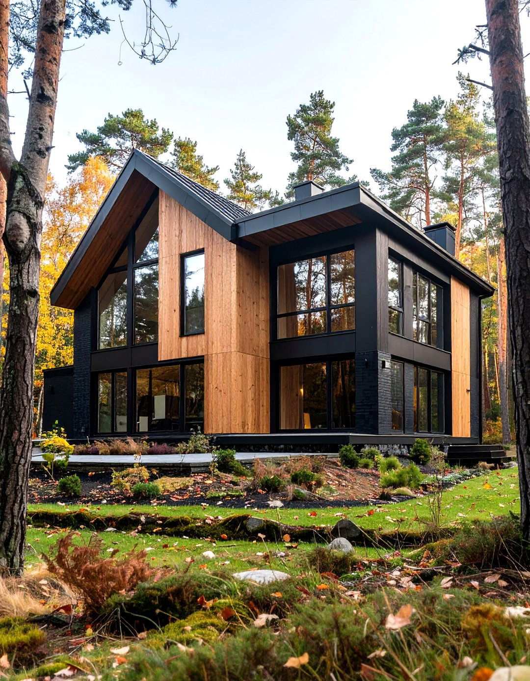 Black Brick Scandinavian Modern House with Light Wood Elements - 20 Black Brick House Exteriors