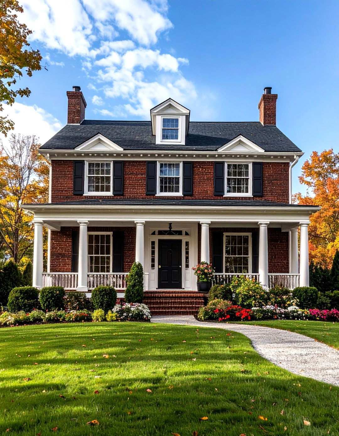Black Brick Traditional Colonial House with Symmetrical Elegance - 20 Black Brick House Exteriors