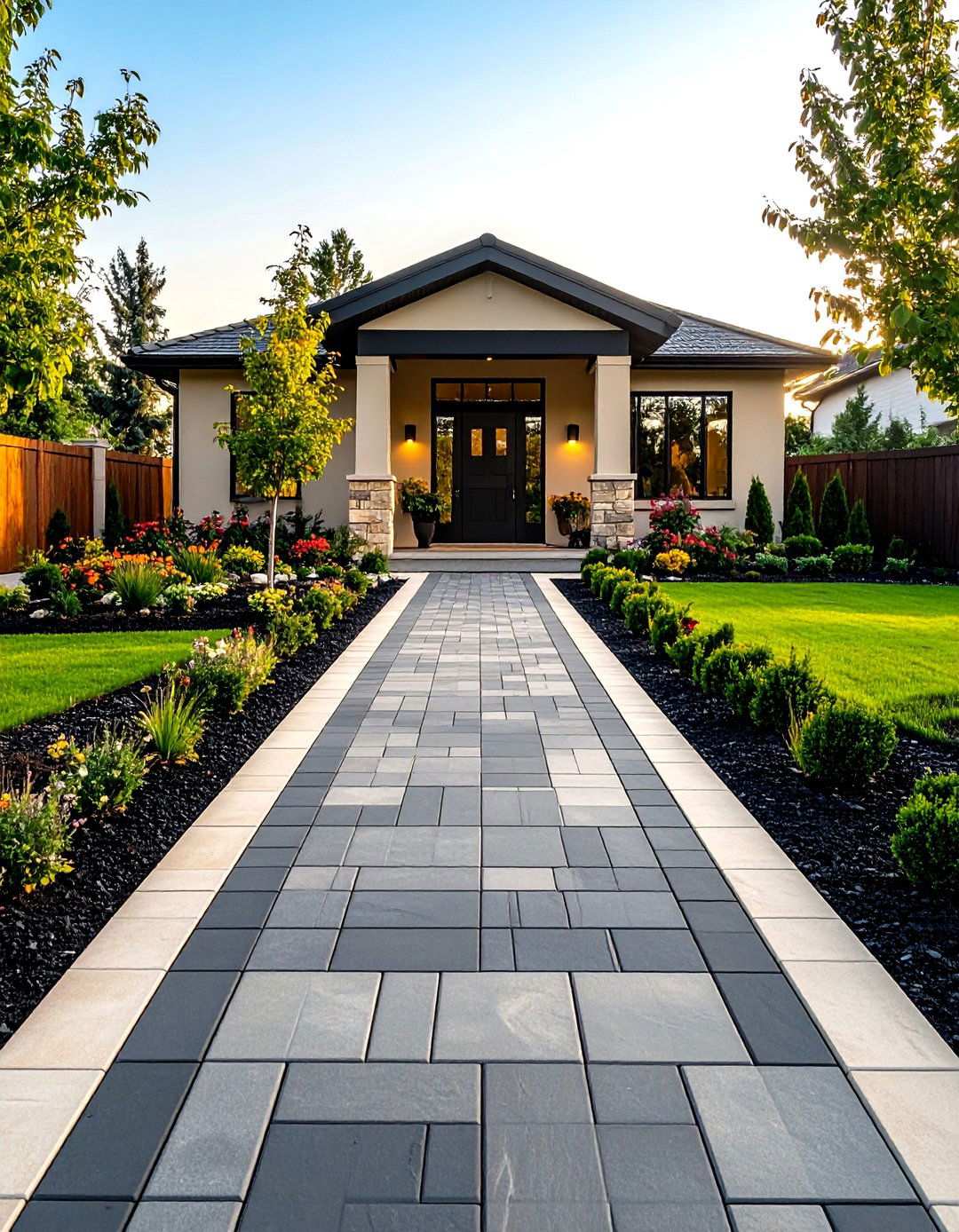 Black Brick Walkway with Contrasting Light Edging - 20 Black Brick Walkway Ideas