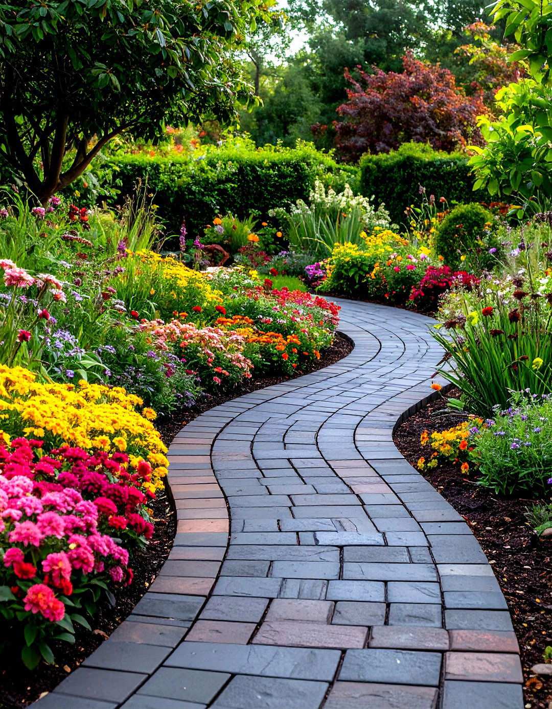 Black Brick Walkway with Organic Curved Edging - 20 Black Brick Walkway Ideas