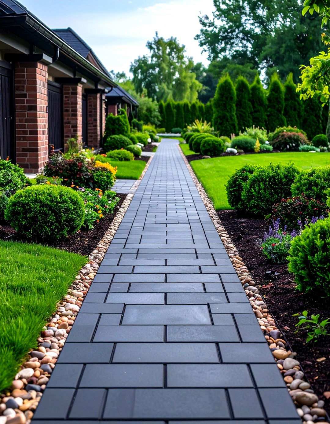 Black Brick Walkway with Soldier Course Borders - 20 Black Brick Walkway Ideas