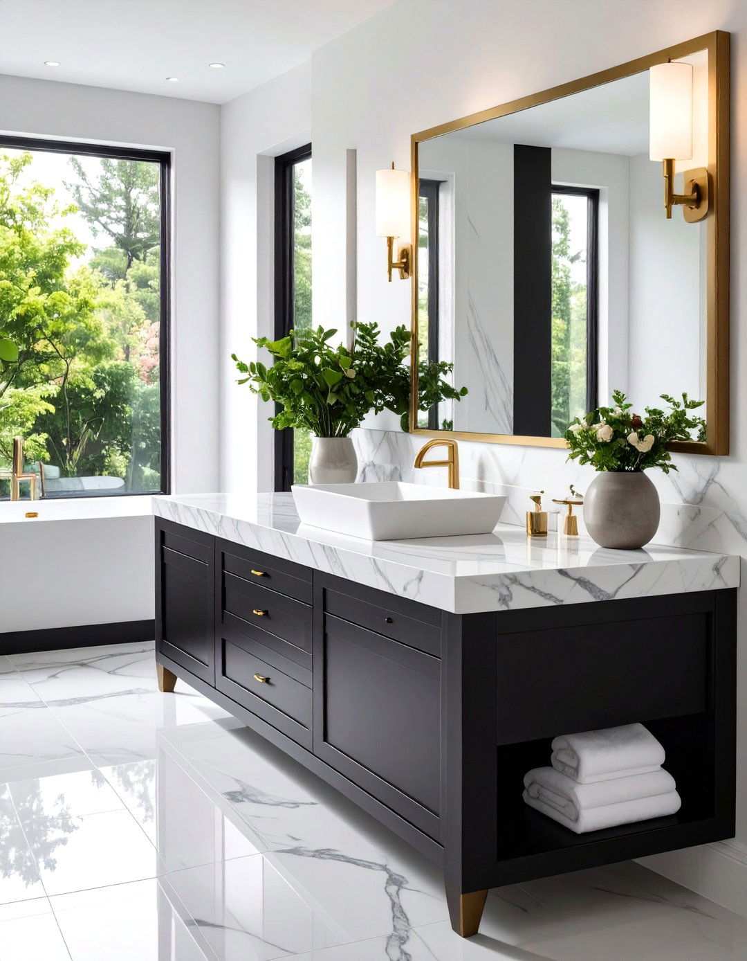 Black Cabinet Bathroom with White Marble Countertops - 20 bathroom with black cabinets ideas