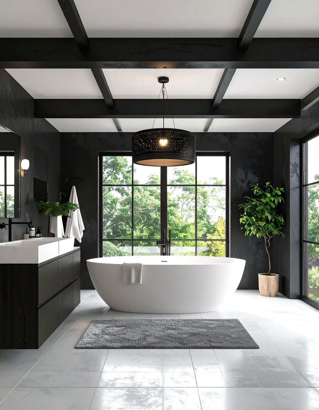 Black Ceiling Lowers the Visual HeightIn a Good Way - 20 Black and White Bathroom Ideas