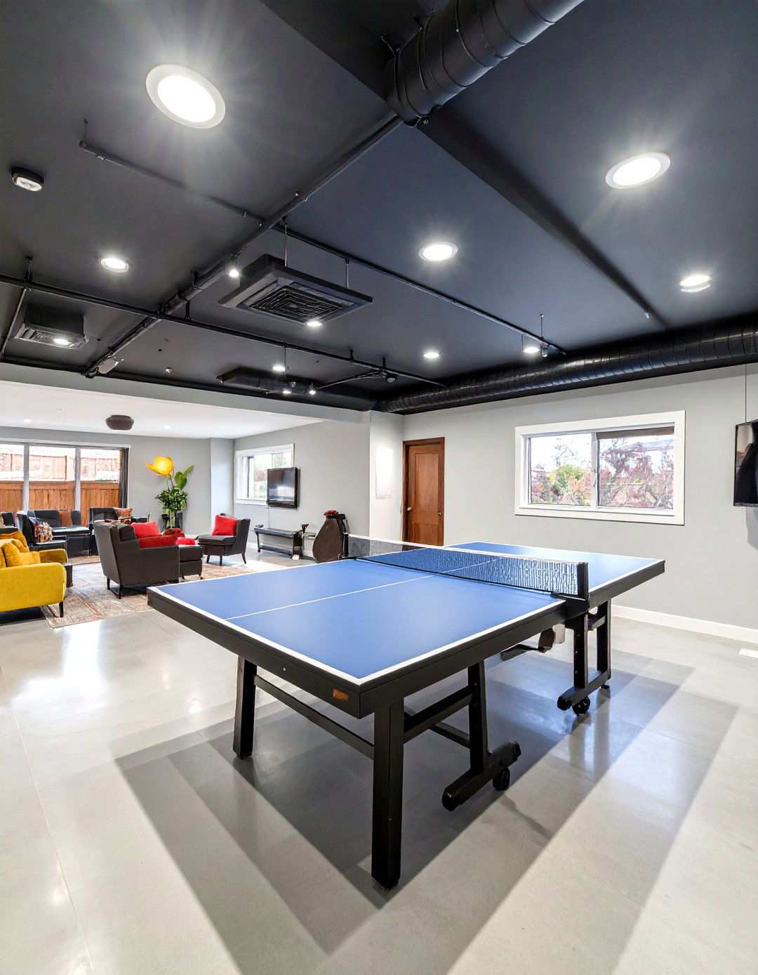 Black Ceiling Solves Low Basements and Hides Utilities - 20 Black Ceiling Design Ideas