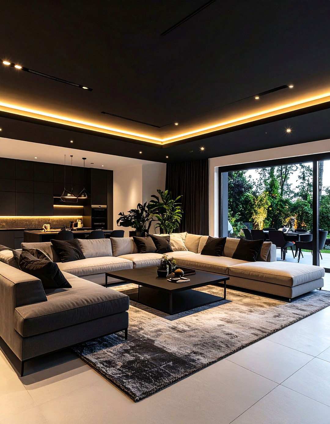Black Ceiling with Recessed Cove Lighting - 20 Black Ceiling Design Ideas
