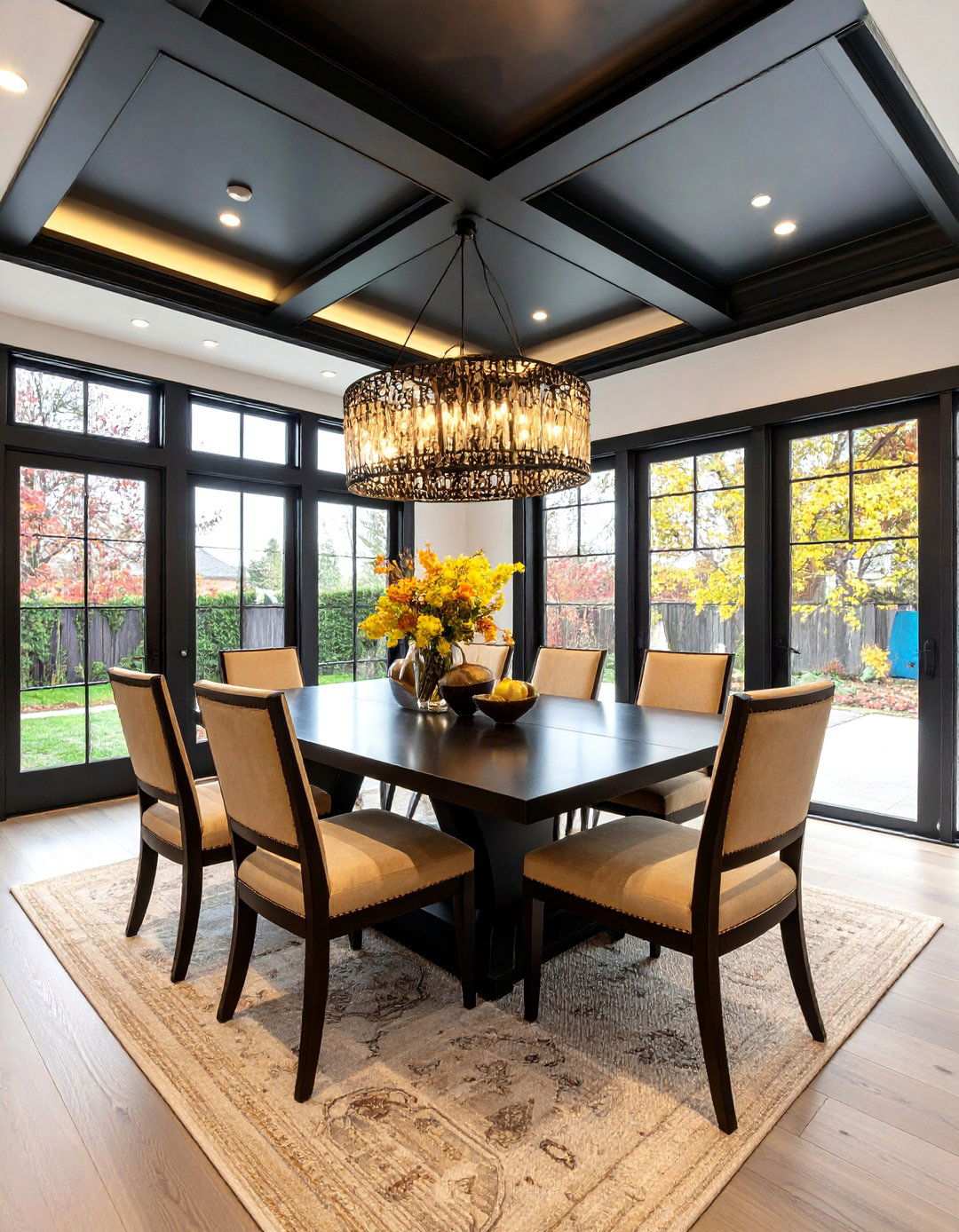 Black Coffered Ceiling Adds Architectural Depth - 20 Black Ceiling Design Ideas