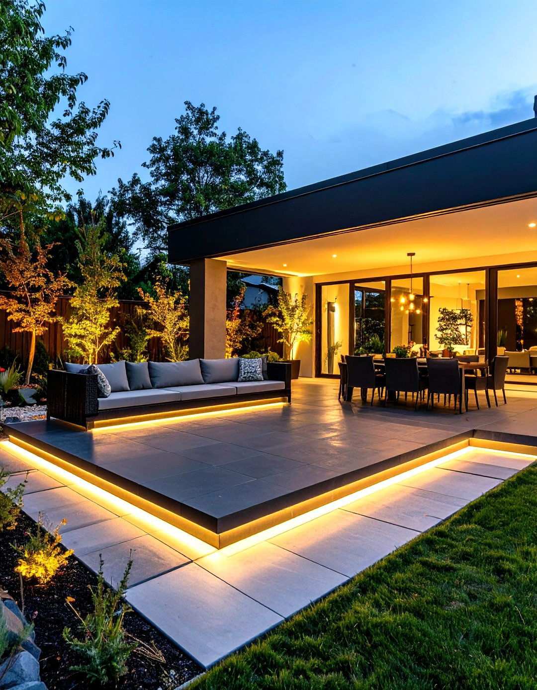 Black Concrete Patio with LED Strip Lighting Integration - 20 black concrete patio ideas