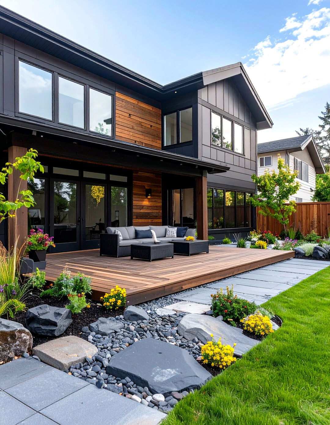 Black Concrete Patio with Mixed Material Combinations - 20 black concrete patio ideas