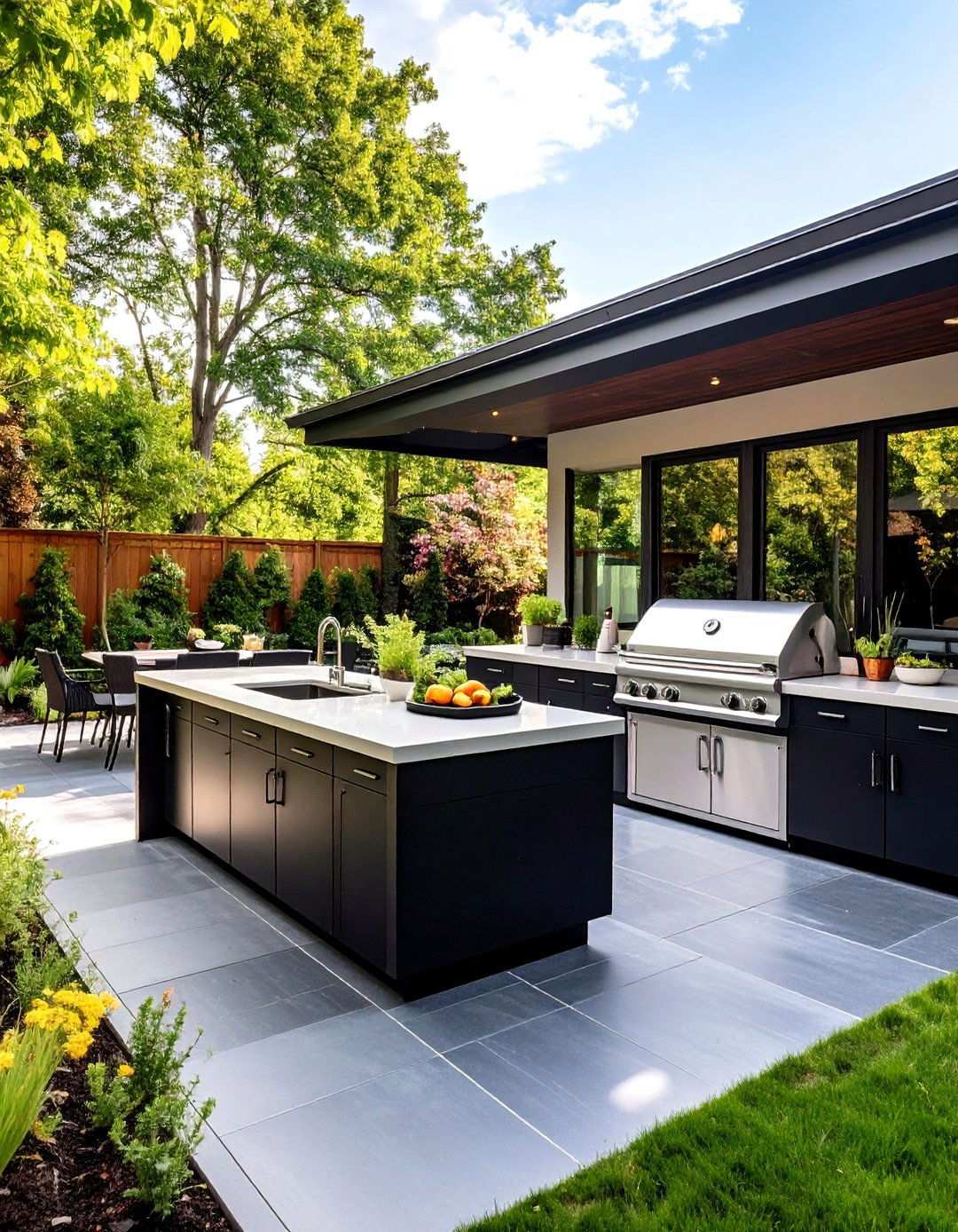 Black Concrete Patio with Outdoor Kitchen Area - 20 black concrete patio ideas