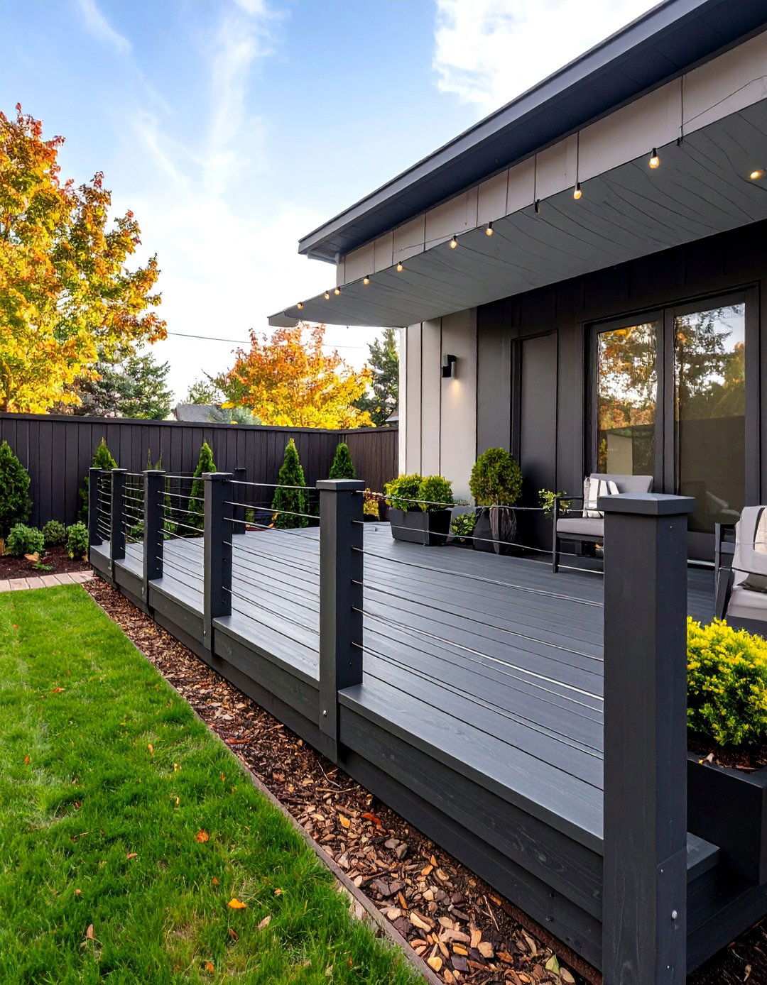 Black Deck Cable Railing Minimalism - 20 Black Deck Ideas