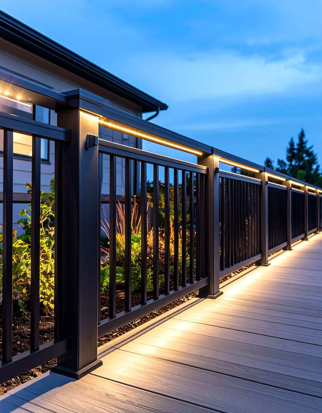 Black Deck Railing with LED Strip Lighting - 20 black deck railing ideas