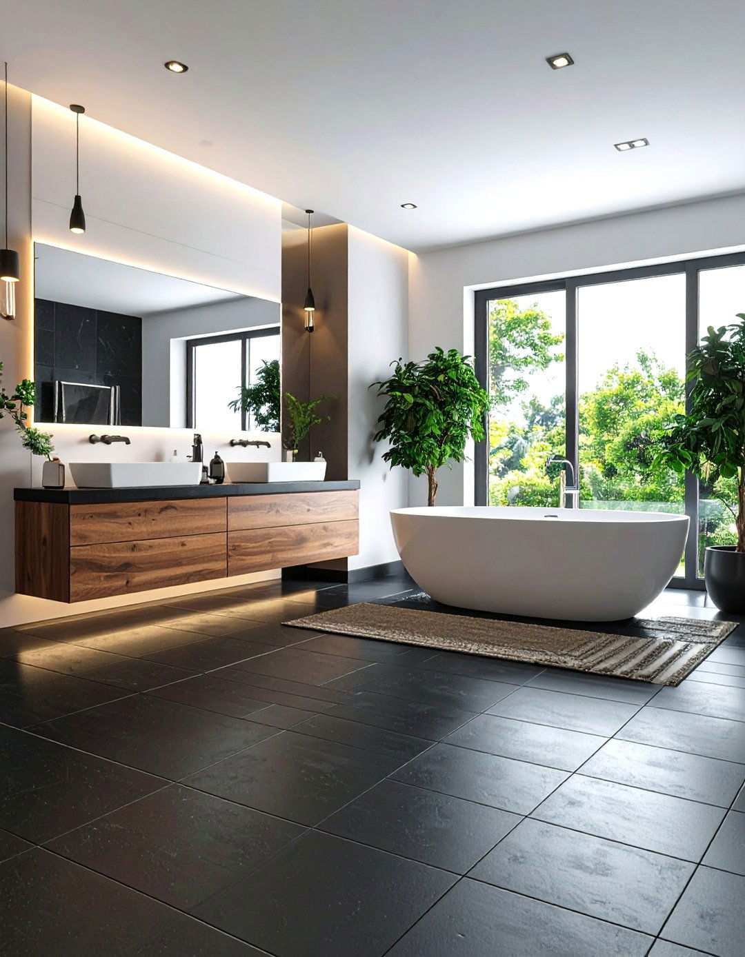 Black Floor Bathroom with Under Floor Heating for Year Round Comfort - 20 Black Floor Bathroom With White Walls Ideas