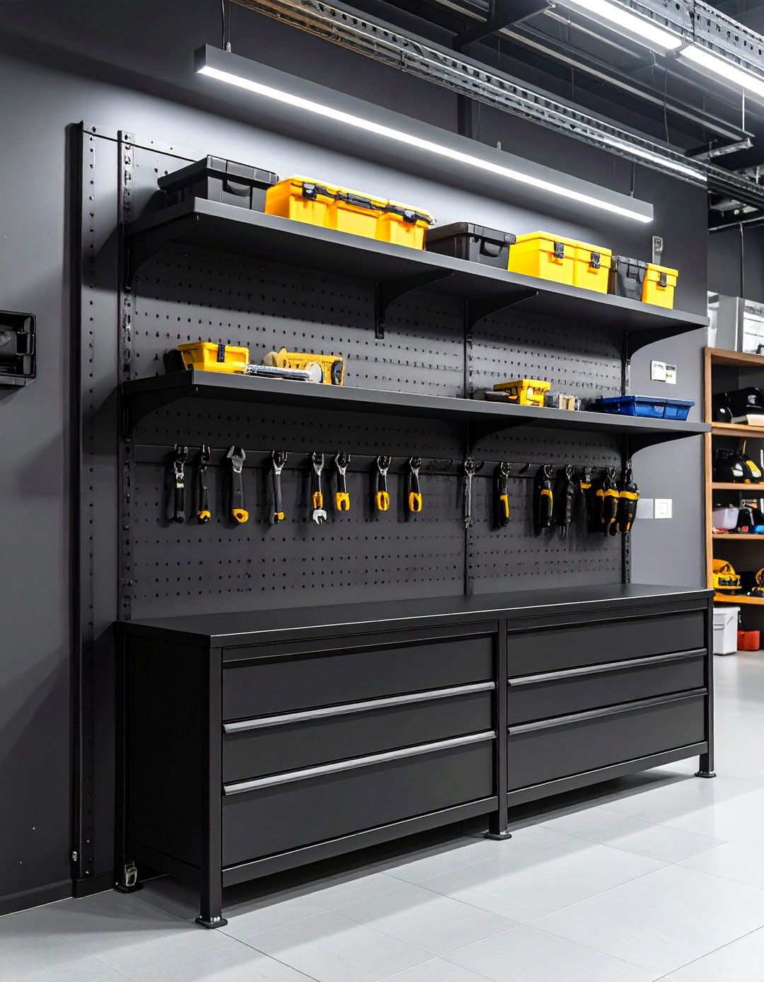 Black Garage Slatwall Systems for Flexible Gear Control - 20 Black Garage Ideas