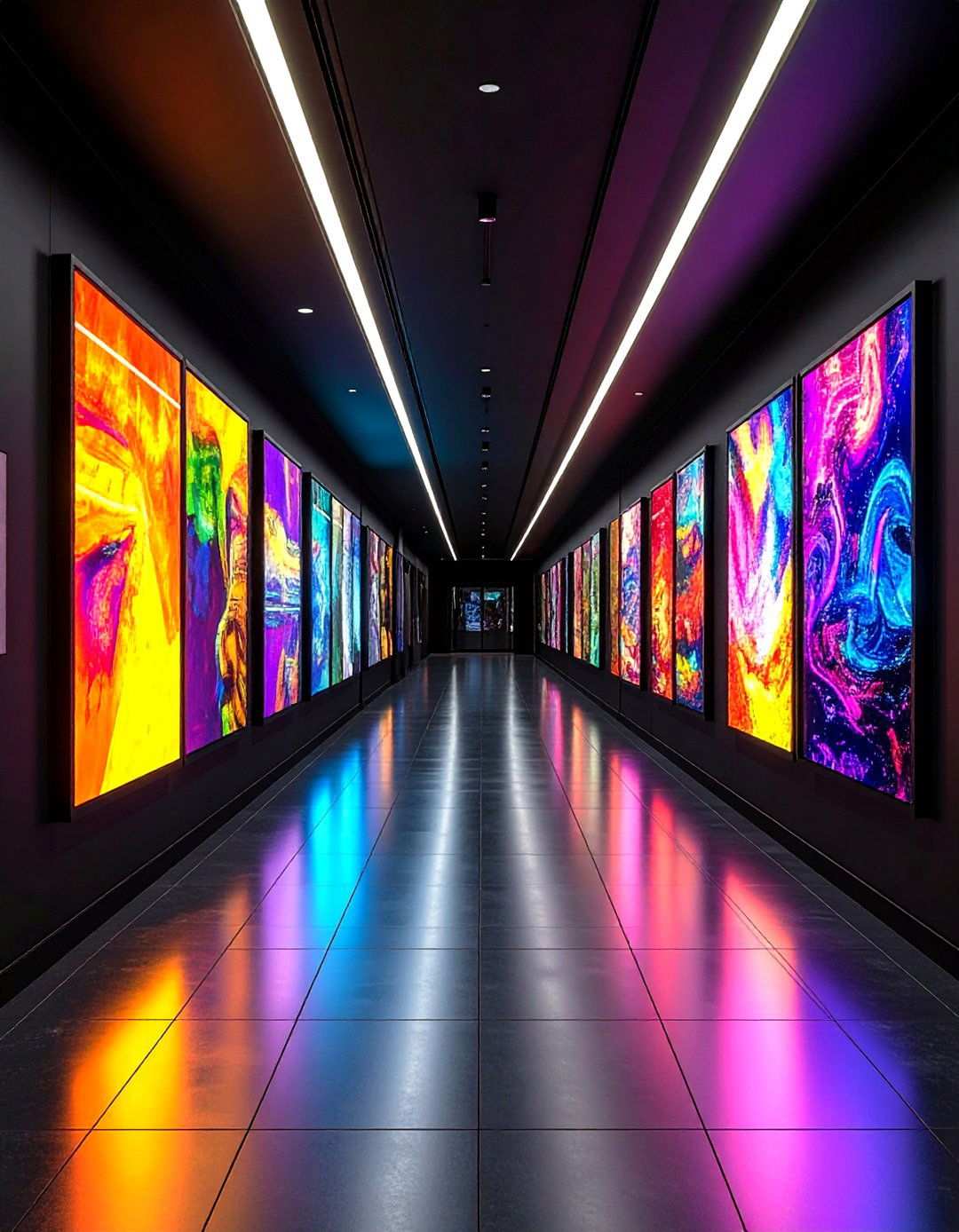 Black Hallway with Color Pop Artwork - 20 Black Hallway Ideas