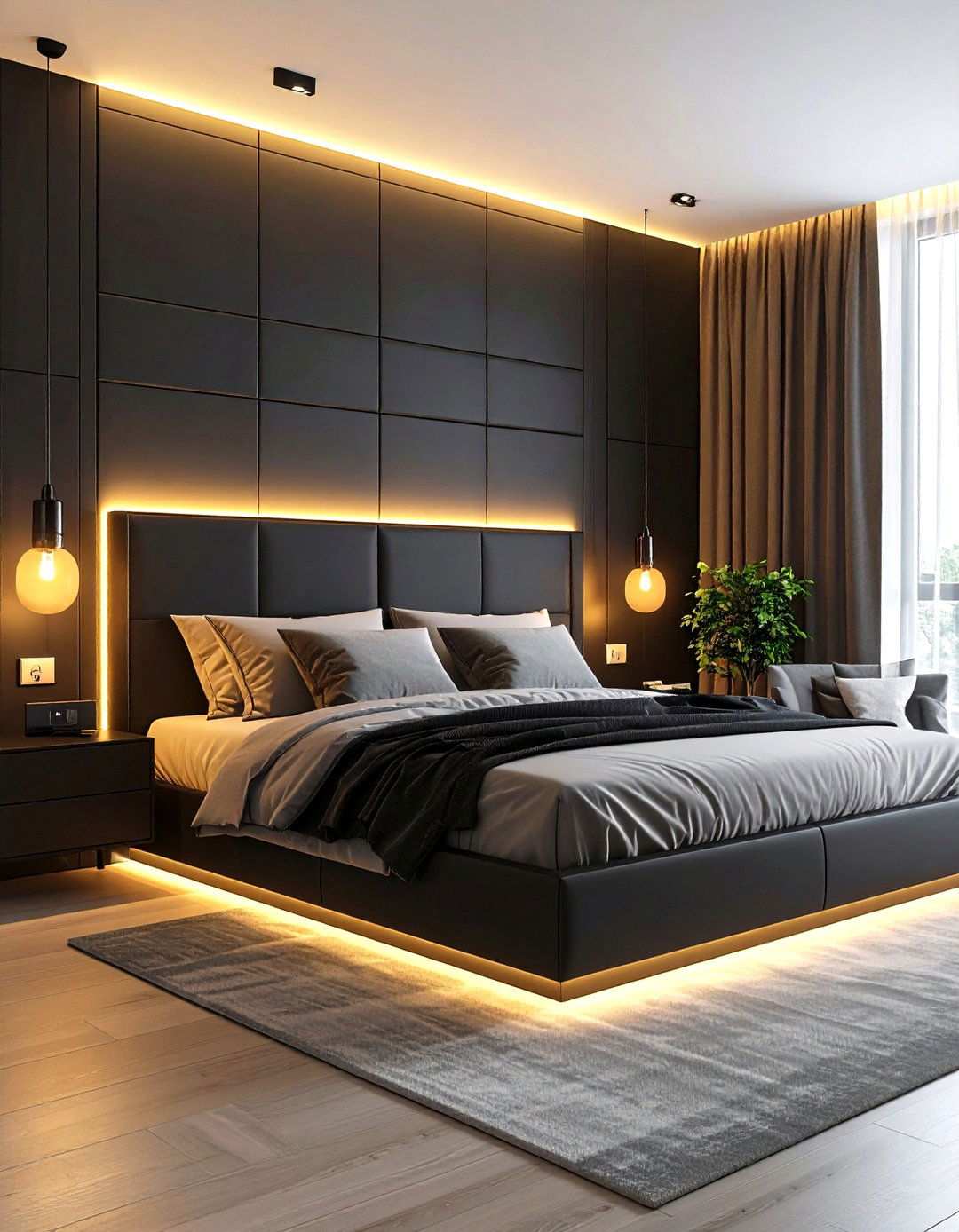 Black Headboard with Built in LED Lighting - 20 Black Headboard Bedroom Ideas