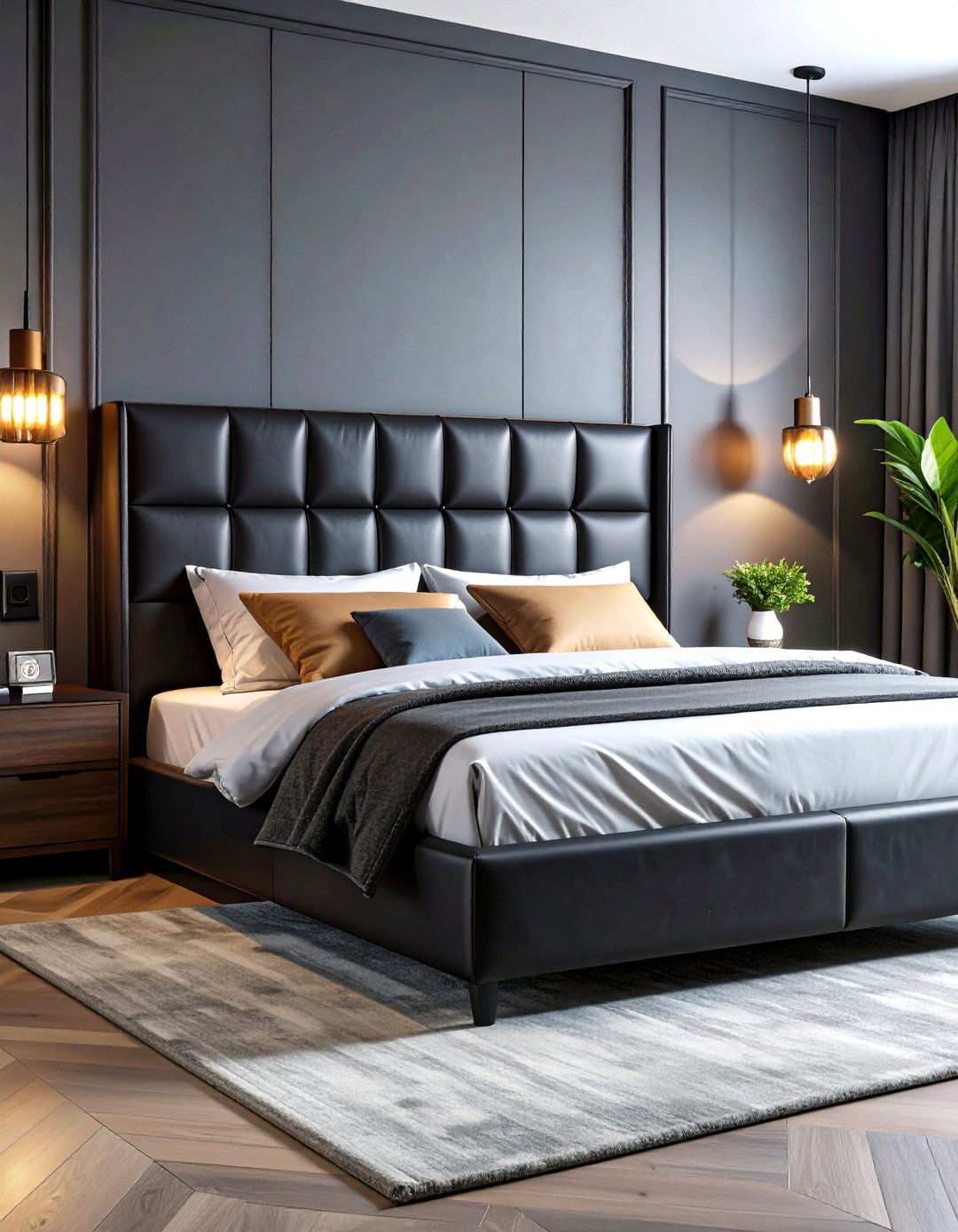 Black Headboard with USB Charging Ports Modern Convenience - 20 Black Headboard Bedroom Ideas