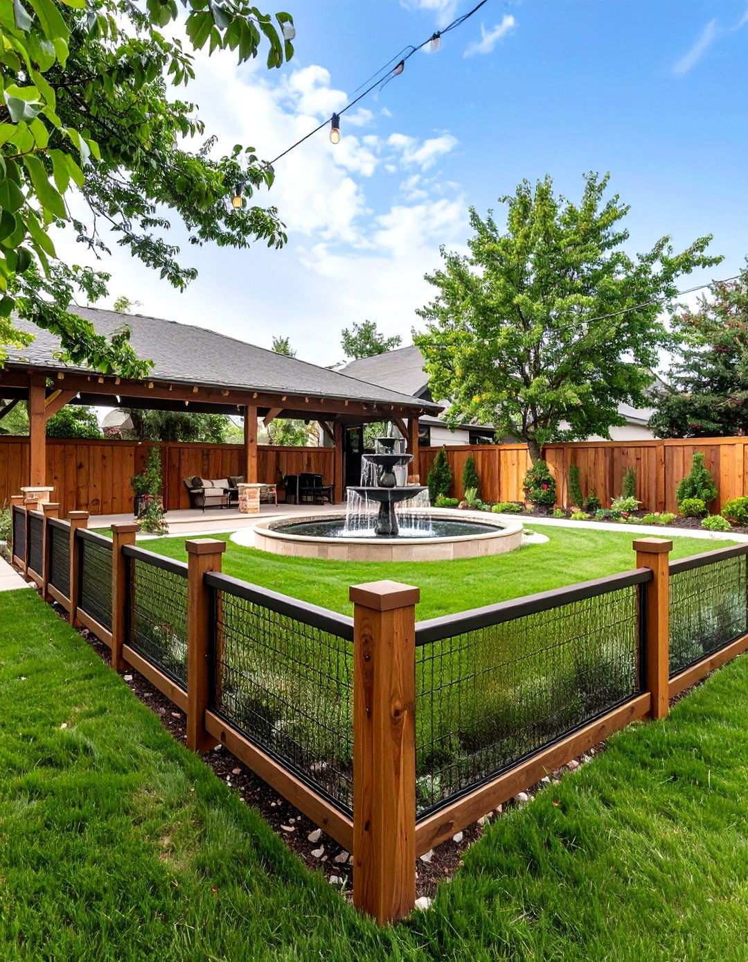 Black Hog Wire and Cedar Frame Fence for Farmhouse Flair - 20 Black Fence Ideas