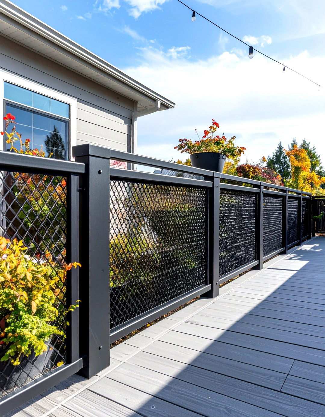 Black Mesh Panel Deck Railing - 20 black deck railing ideas