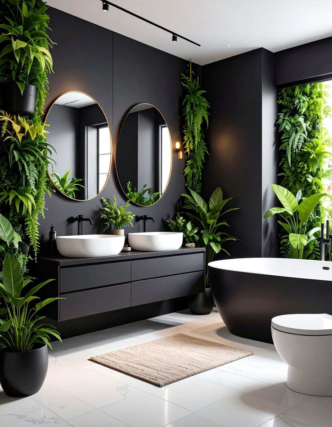 Black Powder Room with Botanical Print Accents - 20 black powder room ideas