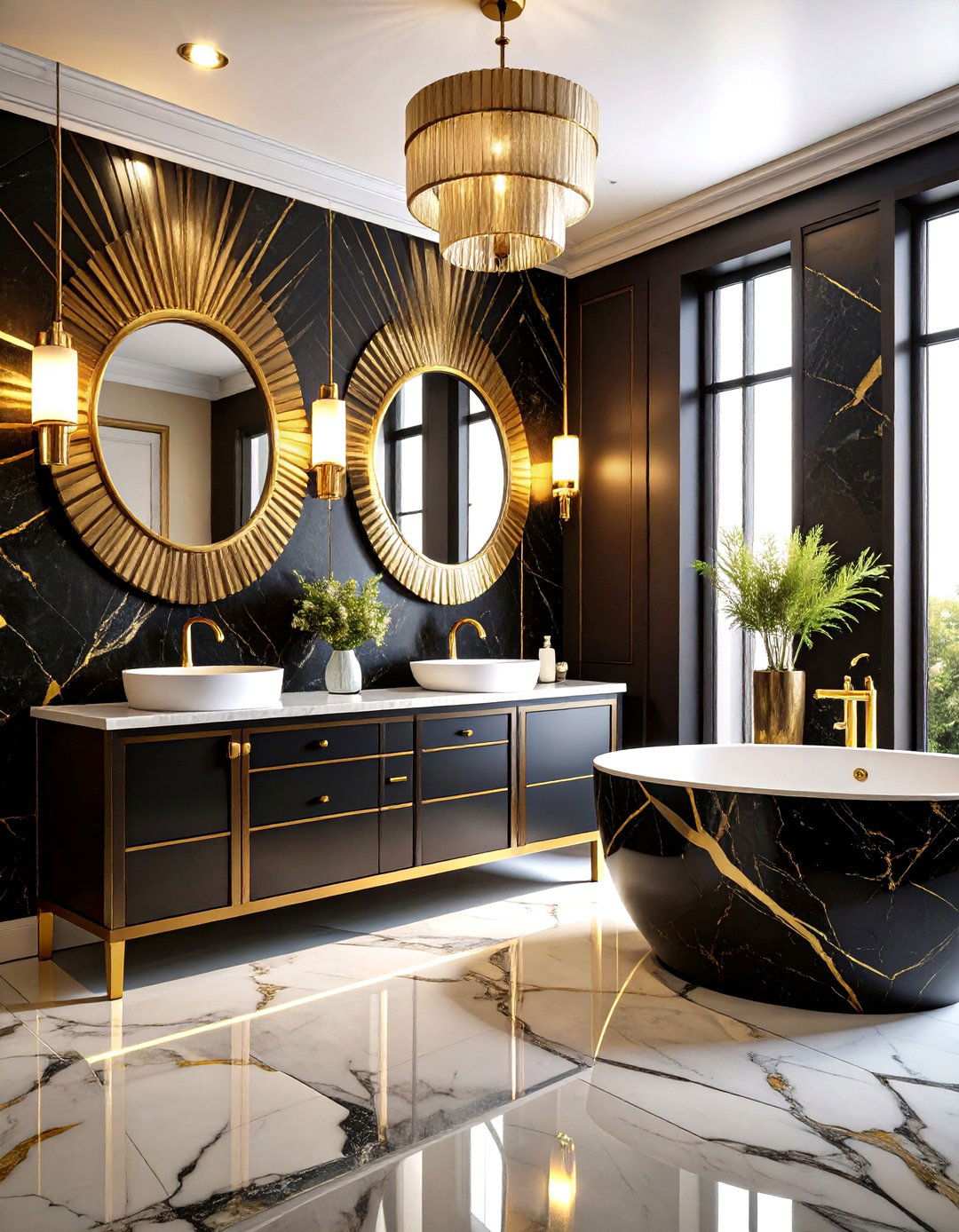 Black Powder Room with Vintage Art Deco Elements - 20 black powder room ideas