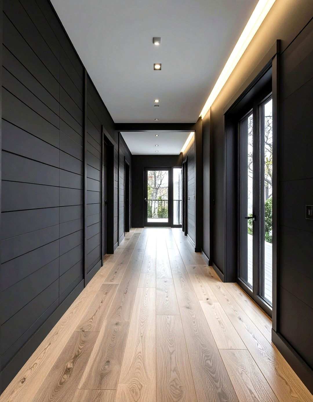 Black Shiplap Accent Hall - 20 Black Hallway Ideas