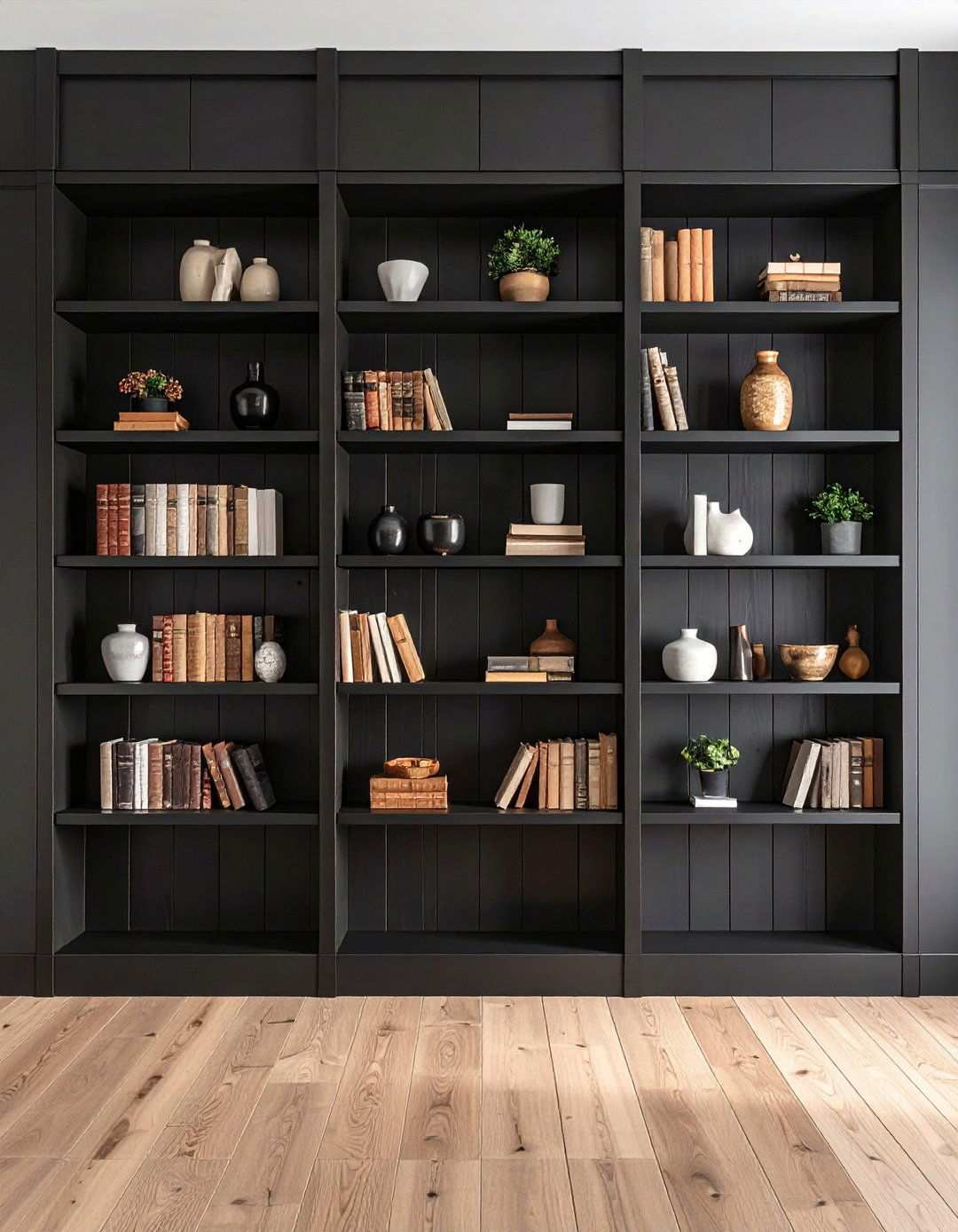 Black Shiplap Bookcase Backdrop - 20 Black Shiplap Wall Ideas